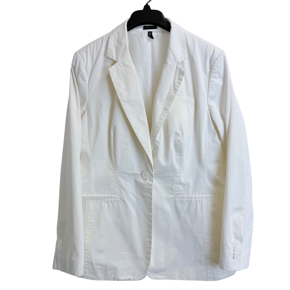 Madison Womens White Single Button Blazer Jacket Size L Cotton Stretch Blend